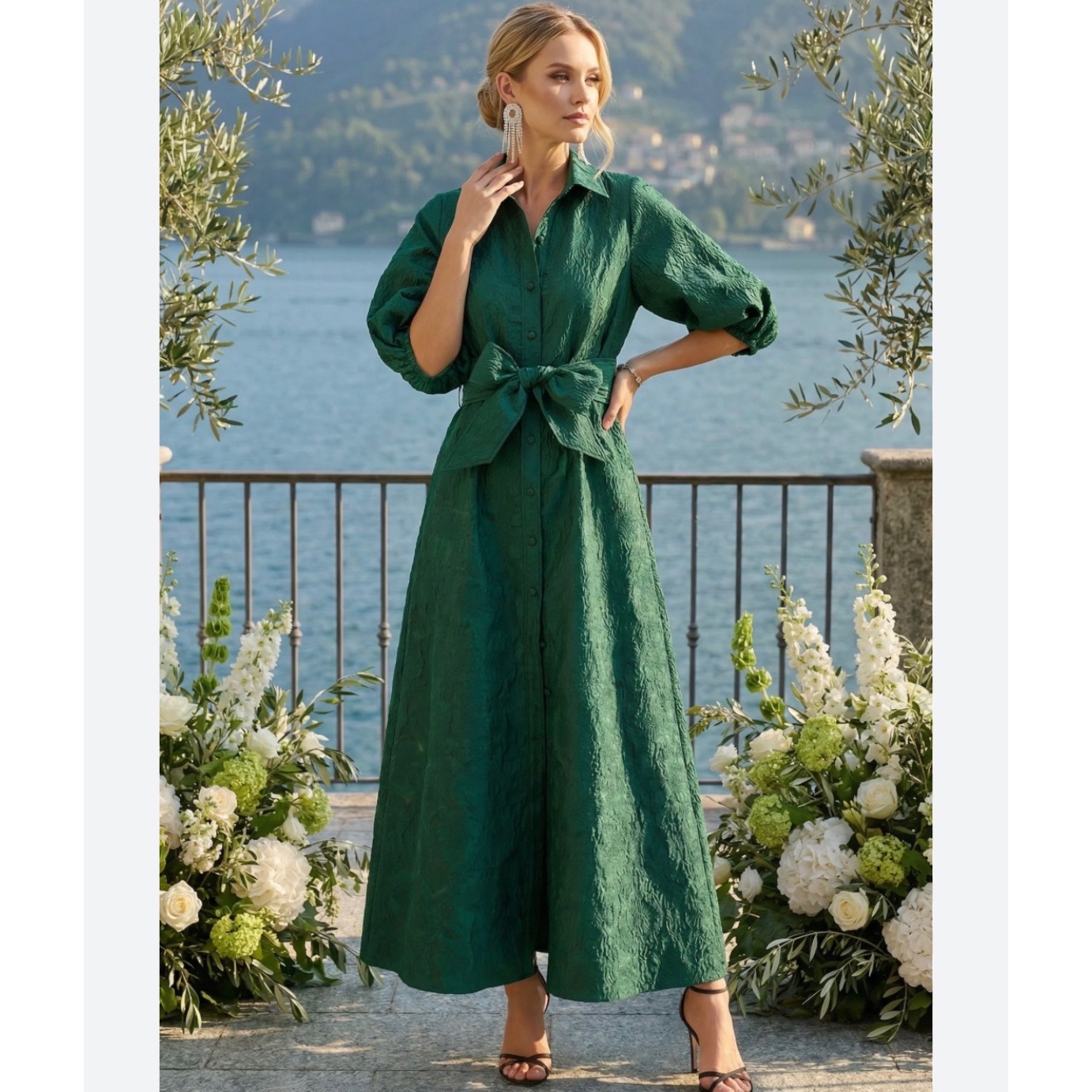 $310 Nwt Trish Scully Emerald Green Floral Jacquard Florence Maxi Dress Medium